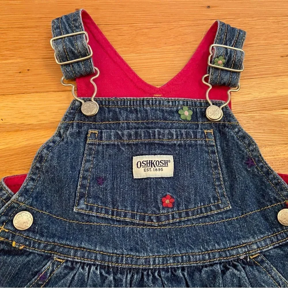 Osh Kosh B’Gosh Denim embroidered flower overall dress